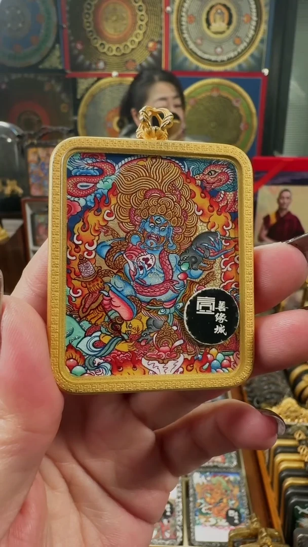 吊坠壹善缘城手绘唐卡黑C