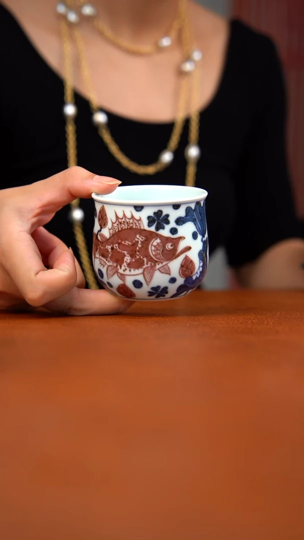 杯子空古洪武釉里红