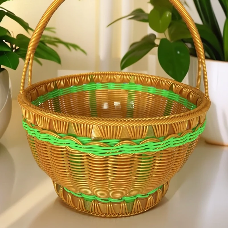 家用买菜购物篮手提篮纯手工通用户外竹篮PE-1水果篮藤编菜篮子