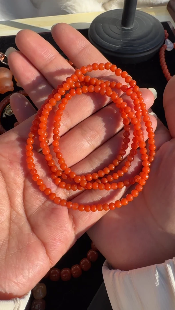 未镶嵌手串南红玛瑙原矿无优化 大水沟满色满肉柿子红多圈手串