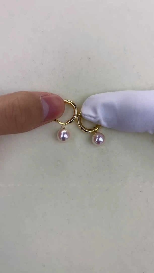 18K金镶嵌DA海水珍珠 GD057 7.5-8 天女耳扣