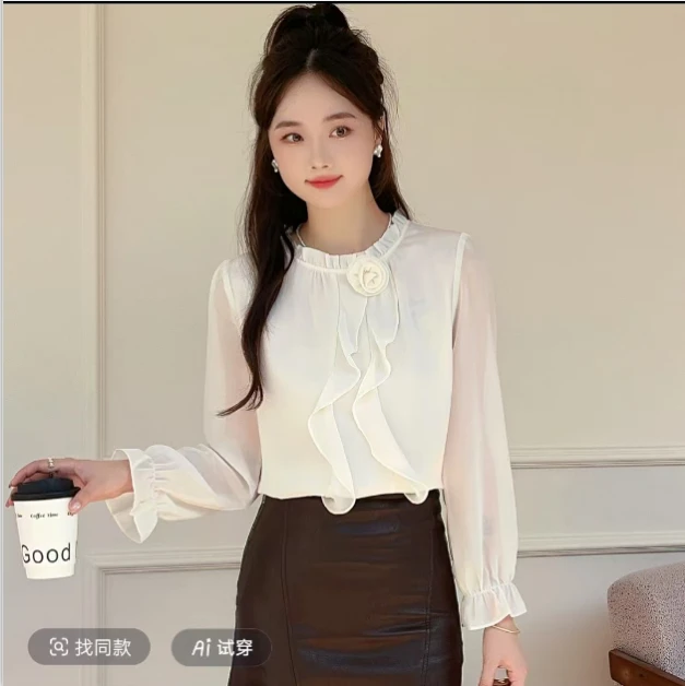 【茶芙巷】法式轻奢荷叶边衬衣2025新款高端衬衫上衣女【YJL】