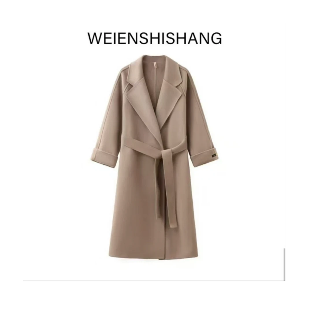 毛呢外套宽松秋冬长款时尚双面呢外套中长款西装呢大衣女装