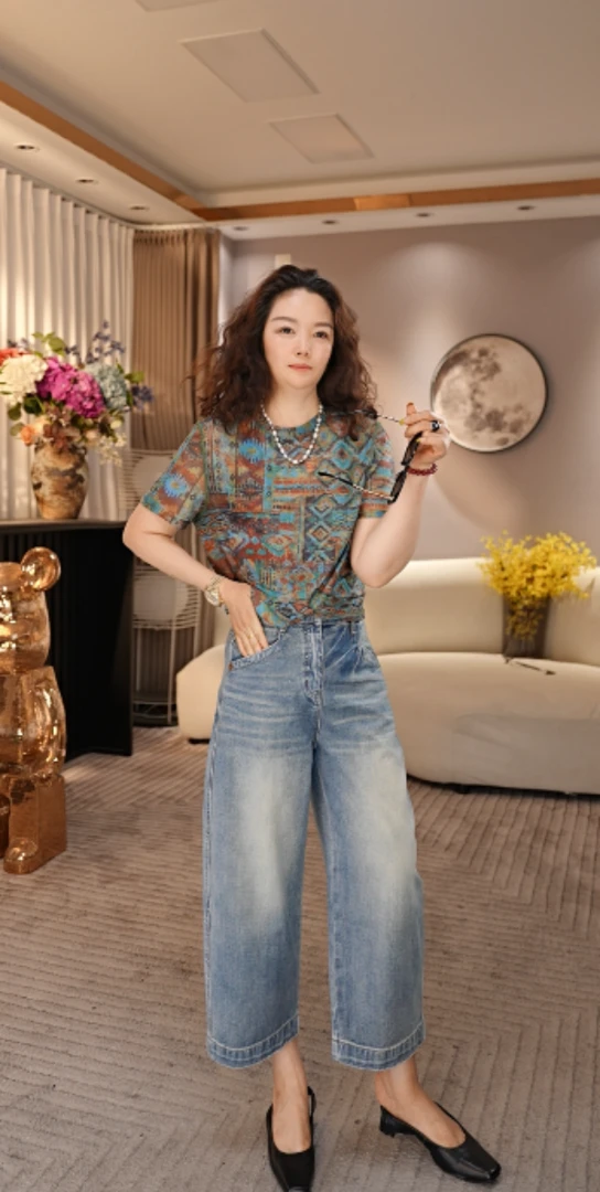 JIUER【刻度】夏季超薄直筒阔腿裤 显瘦气质时尚休闲复古7666