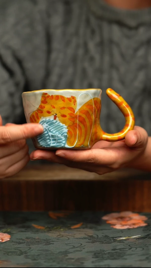 杯釉下彩手工手绘同款陶器