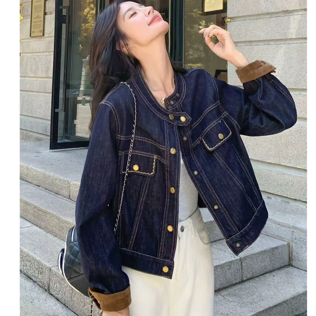 透气女秋季长袖水洗适中短外套百搭韩版休闲复古短款