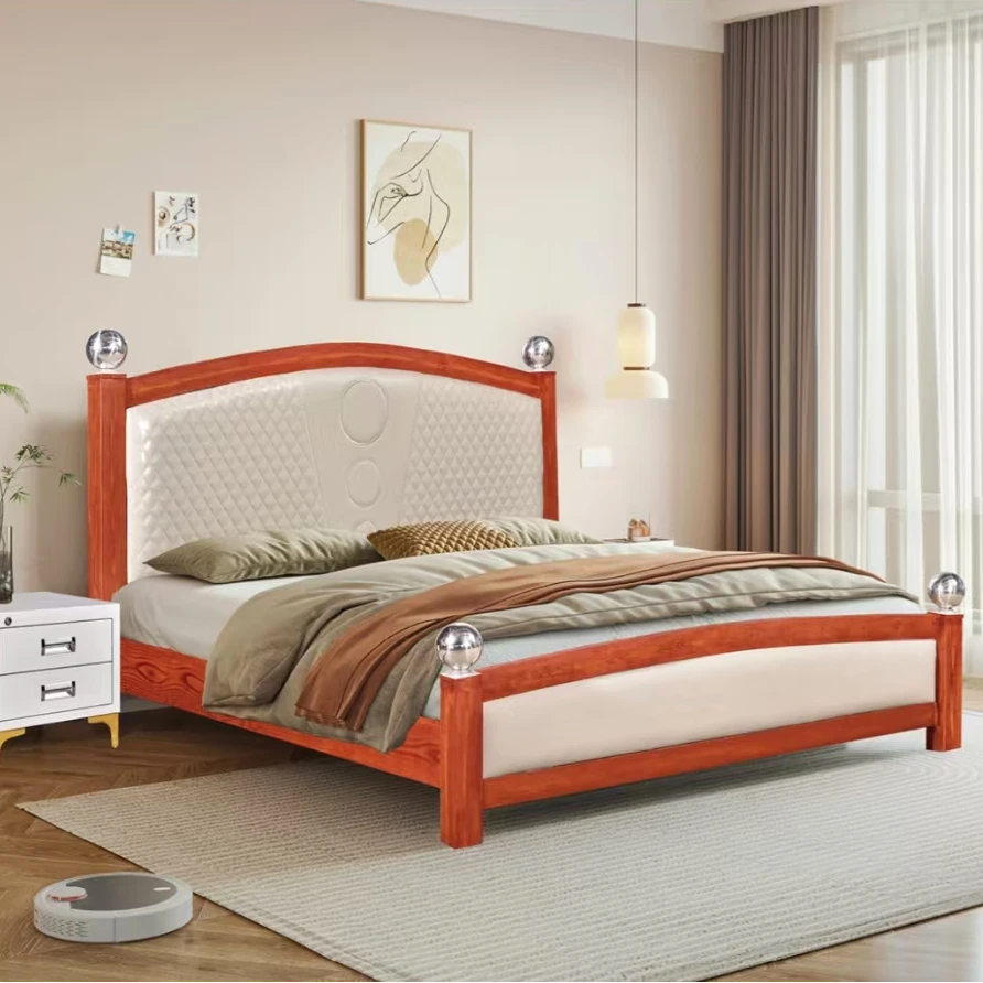 金黄色大款床，镀锌管材质，软包绣花，猫抓皮靠背，经久耐用青少年