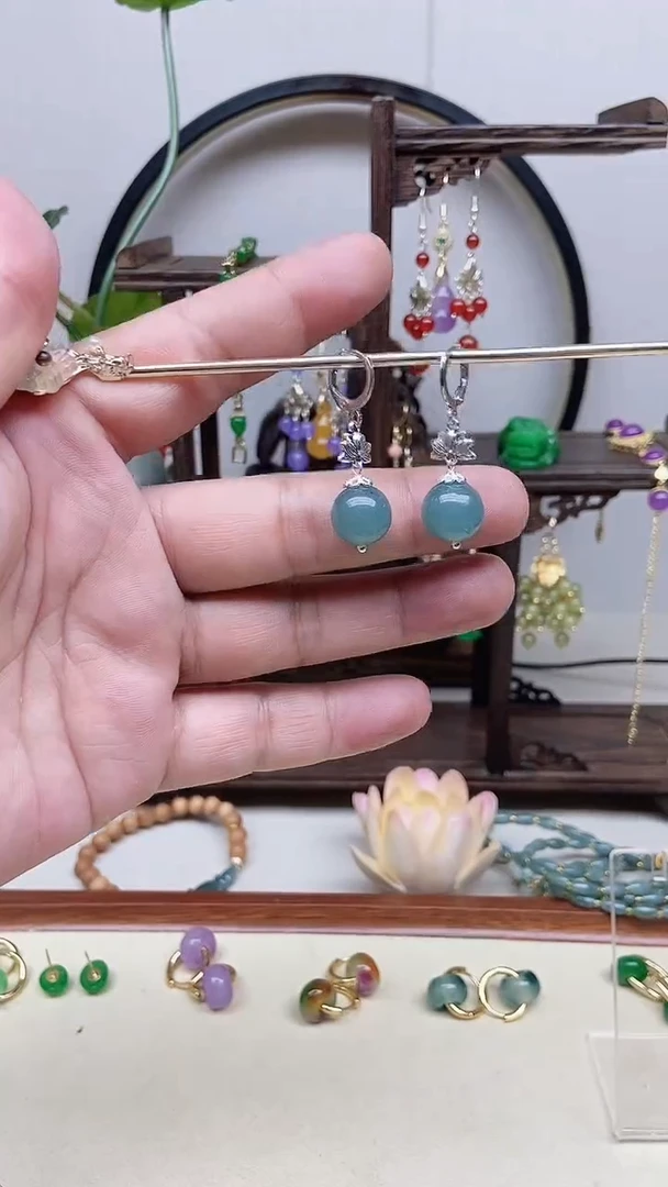 翡翠银S925镶嵌耳饰87号