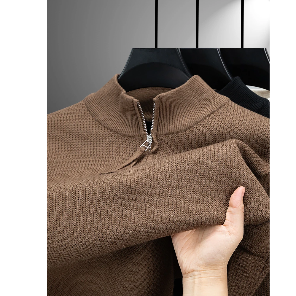 曼库帕娅半高拉链立领毛衣男2025新款秋冬季加厚内搭落肩袖针织衫