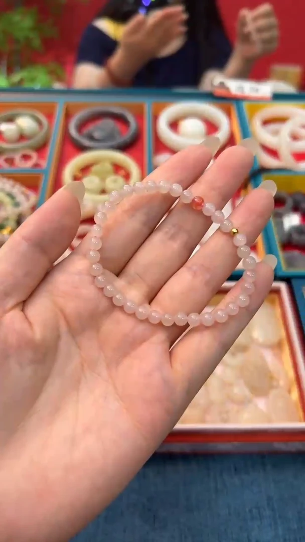 手链未镶嵌和田玉藕粉设计款手串5mm【多样性发其一】