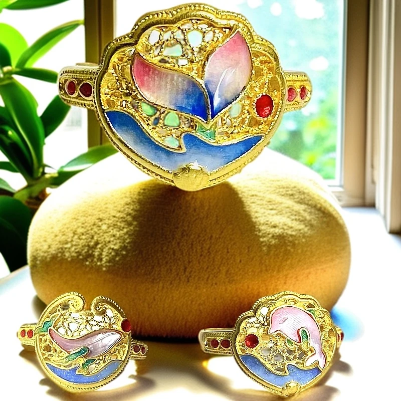 螺钿鱼尾鲸鱼黄金戒指节日惊喜送礼好物