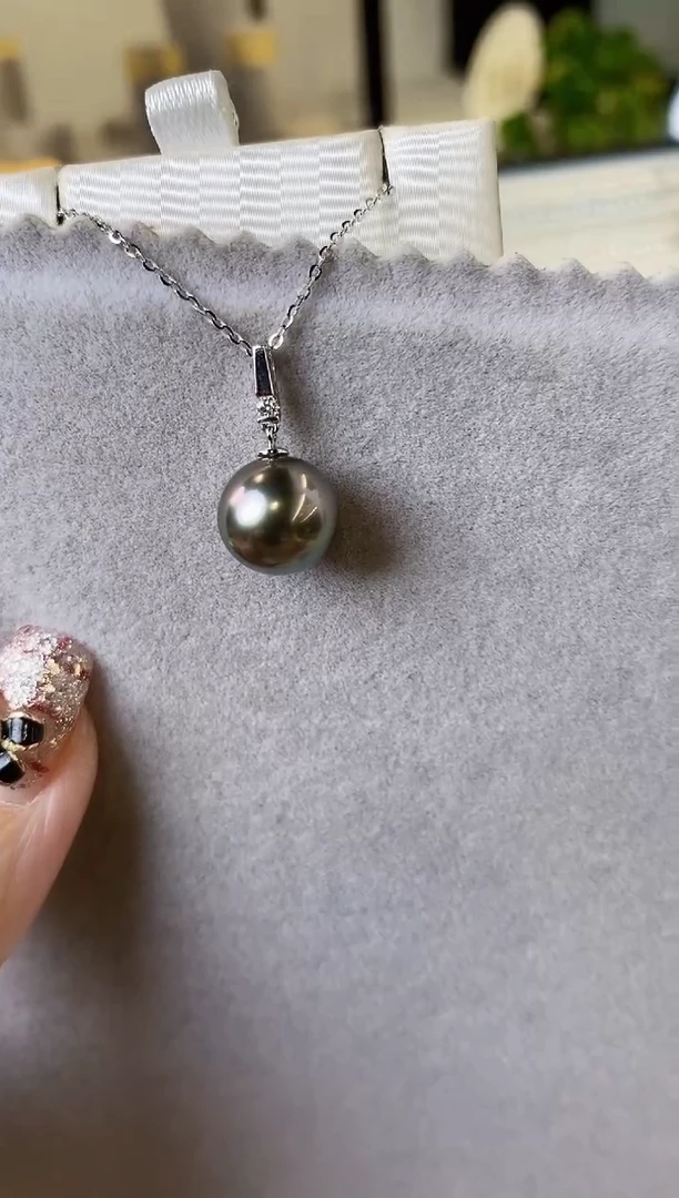 【闪购商品】海水珍珠吊坠(不含链)18K金镶嵌10-11大溪地黑珍珠吊坠