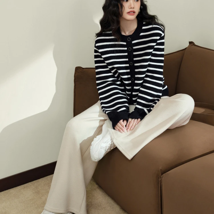 阔色灰色蝴蝶结绑带休闲裤直筒裤2025冬新款女黑色KSF2408011