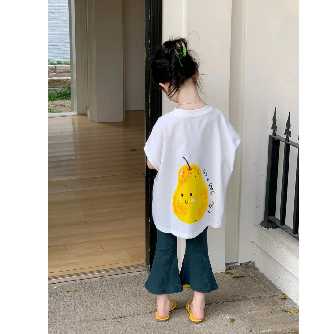 25夏季新款韩系套装可爱卡通印花短袖女童宽松T恤宝宝九分喇叭裤