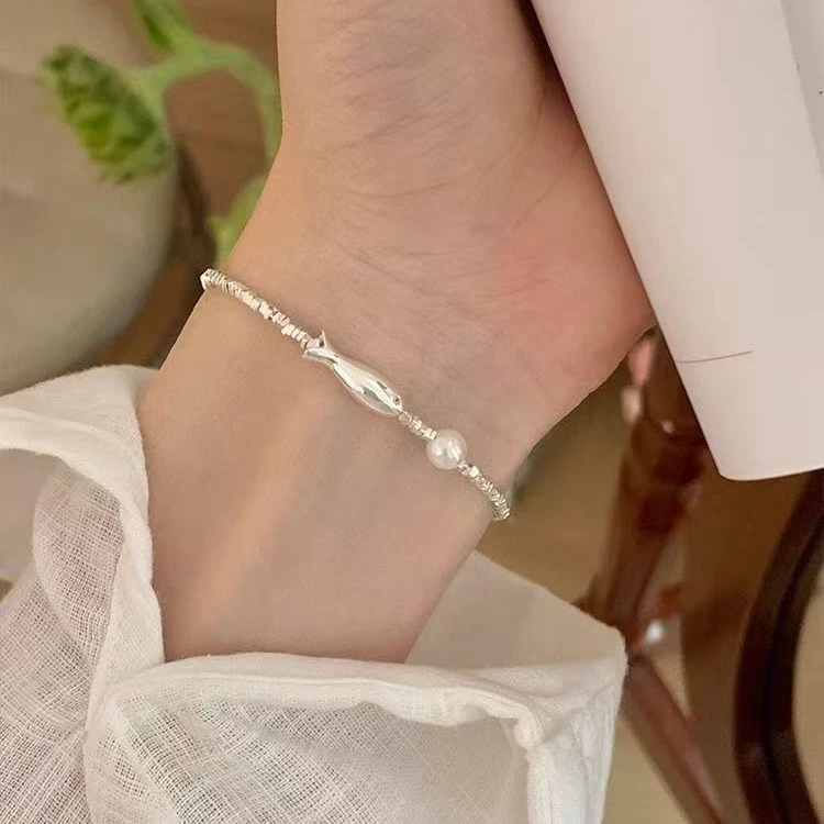 【精品手链】999银年年有鱼珍珠锦鲤碎银子手链时尚设计感气质百搭