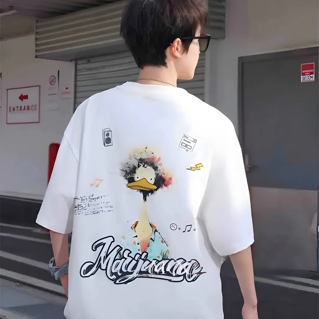 【8-18岁】青少年中大童夏季刺绣发泡潮流百搭宽松痞帅艺术鸭T恤