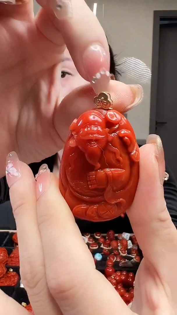 吊坠(不含链)18K金镶嵌南红玛瑙/财神款
