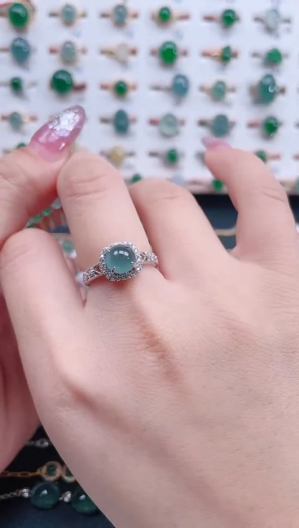 银S925镶嵌戒指翡翠天然翡翠