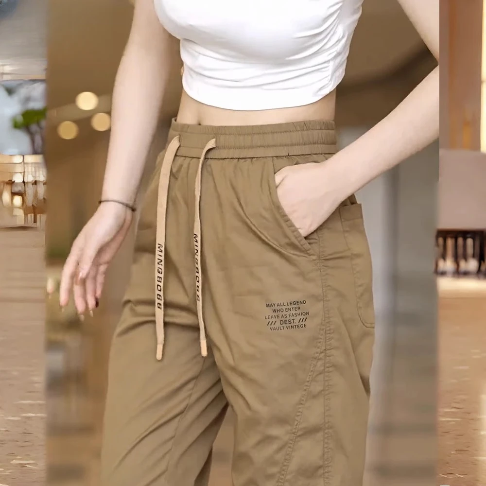 啄木鸟休闲裤男春季宽松束脚工装运动哈伦裤2025新款大码九分裤子