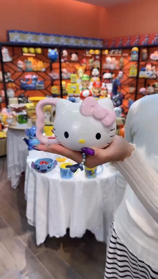 瓷片@@粉色凯特猫陶瓷水杯