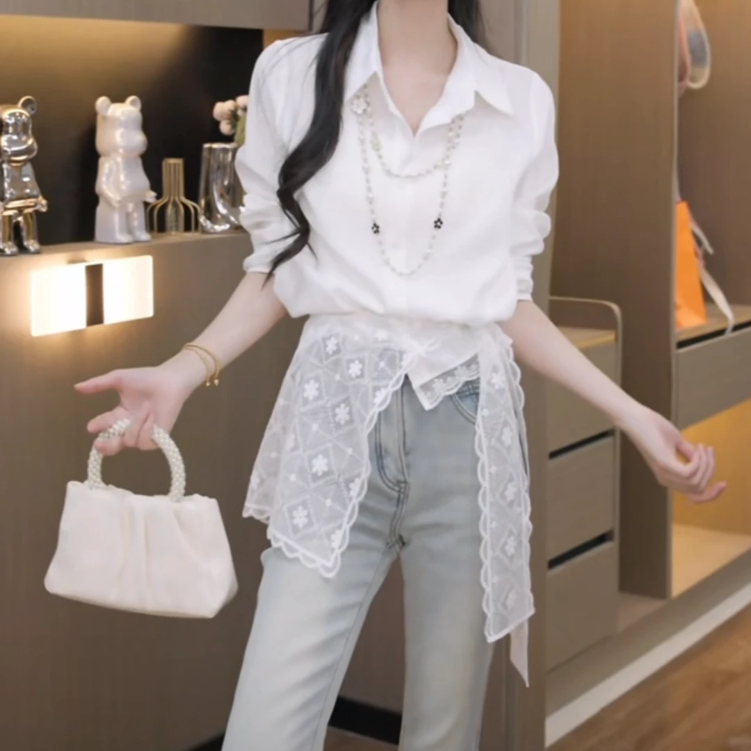 蕾丝衬衫+披肩2025春季新款时尚设计感秀气减龄休闲长袖衬衣上衣