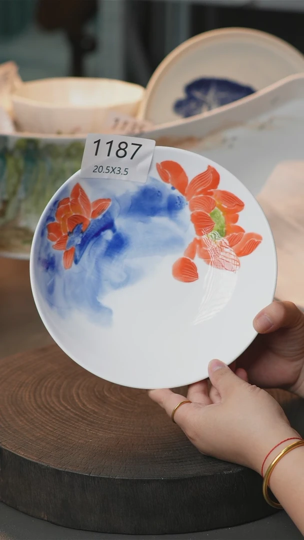 盘手绘釉下彩陶瓷餐具1187