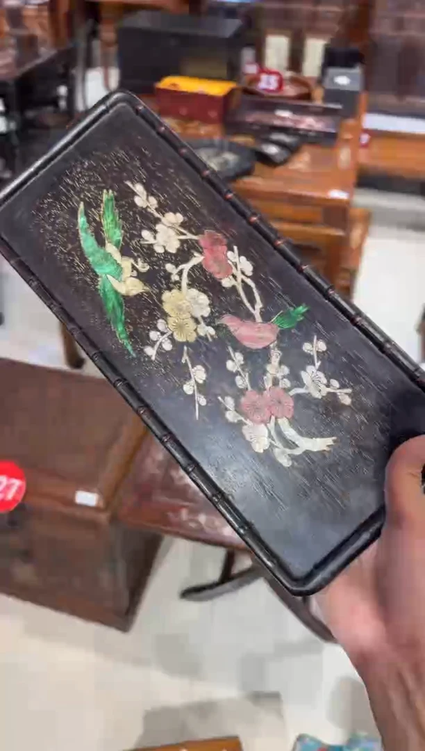 木木头款紫檀喜鹊登梅竹节长盘98