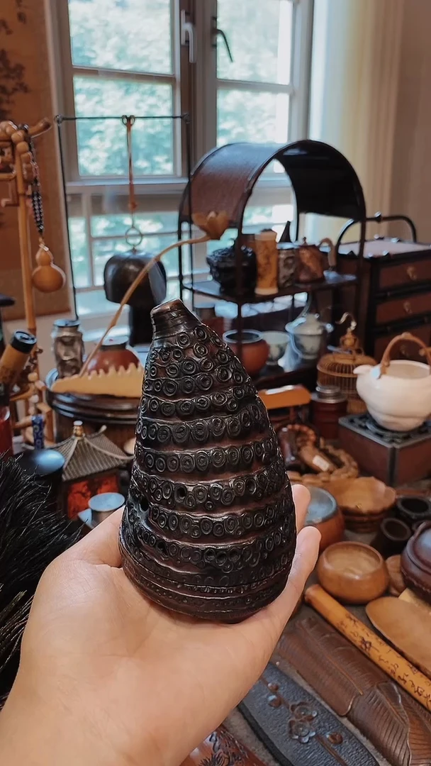天****号老竹根精品雕刻香炉黑色