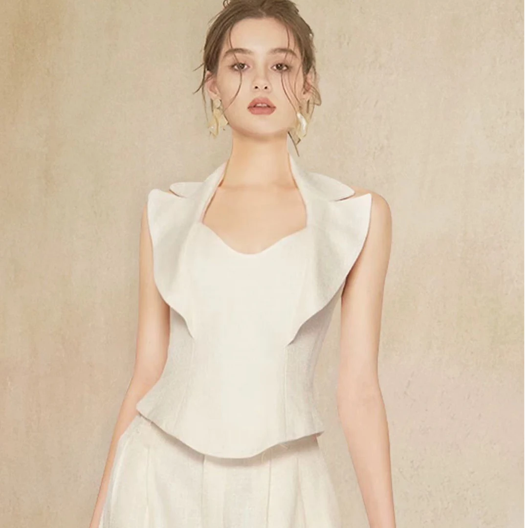 平凡高定!(单上衣)气质无袖西装领设计感收腰上衣(B16-1顶)T090