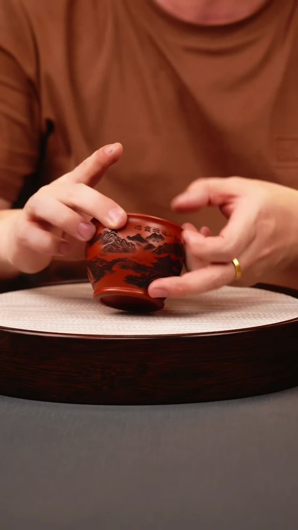 茶壶紫砂红皮龙山水主人杯