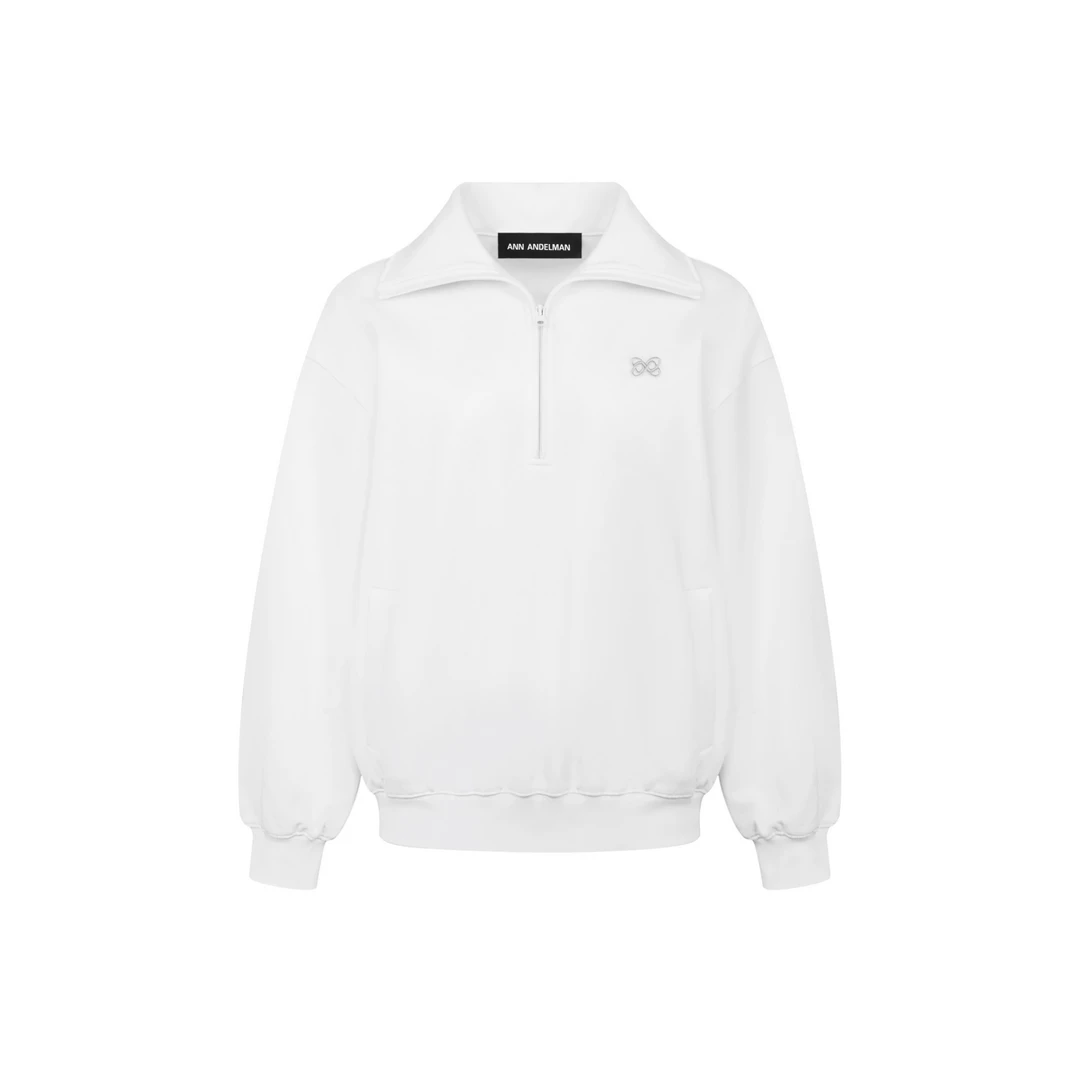 ANN ANDELMAN 25春夏 时尚经典休闲半拉链翻领白色宽松卫衣