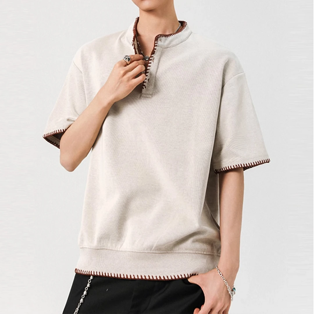 美式老钱风短袖t恤男女夏季设计感慵懒亨利针织上衣小众情侣半袖