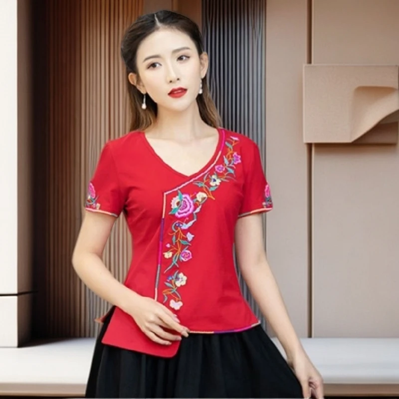 【雅岚女装】时尚洋气显瘦民族风刺绣花上衣气质款大码女装复古