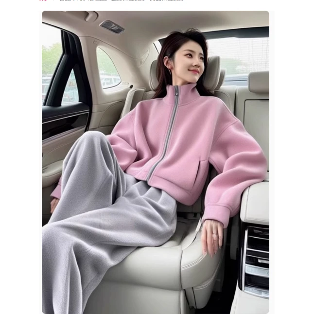 运动秋季森系立领百搭时尚秋冬套装小个子休闲风宽松上衣加厚套装