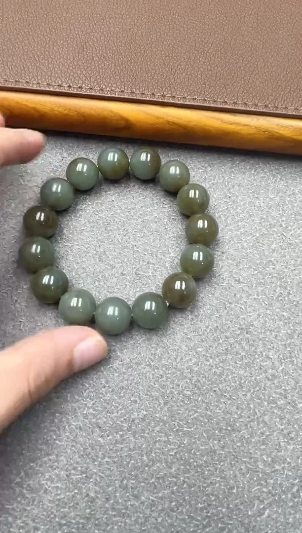 未镶嵌手串和田玉新疆且末糖青14圆
