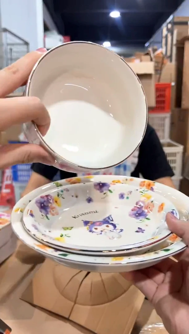瓷片原盒三利鸥餐具3件套