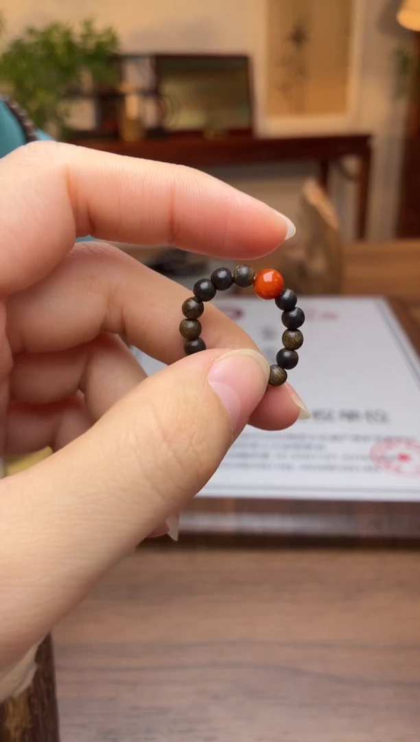 沉香沉香碎屑白棋戒指