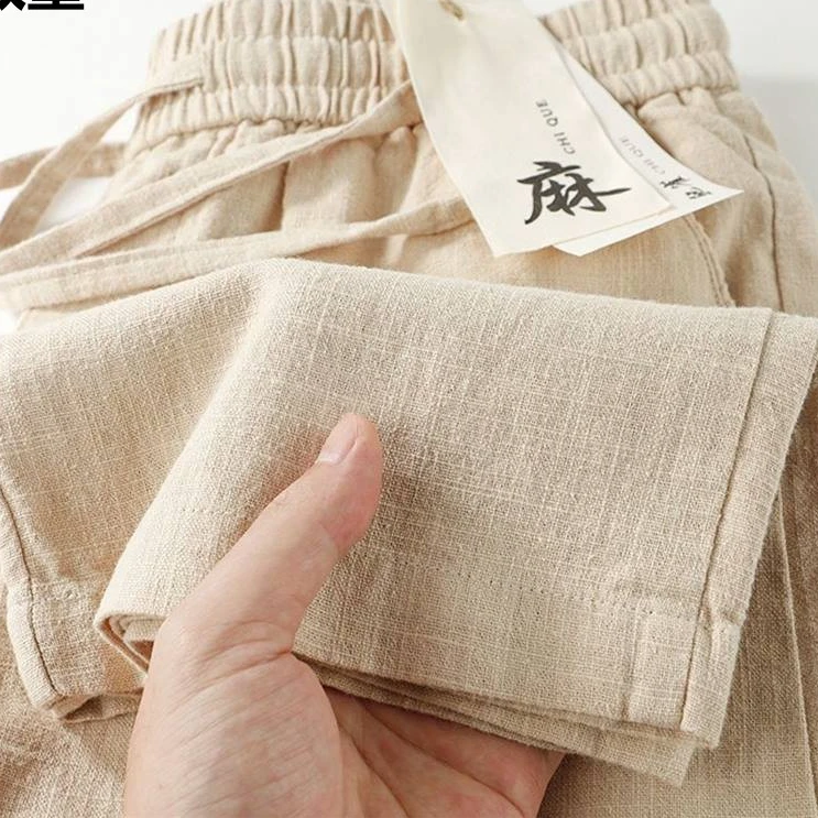天然亚麻!通勤棉麻直筒休闲长裤透气苎麻款慵懒感裤子男士