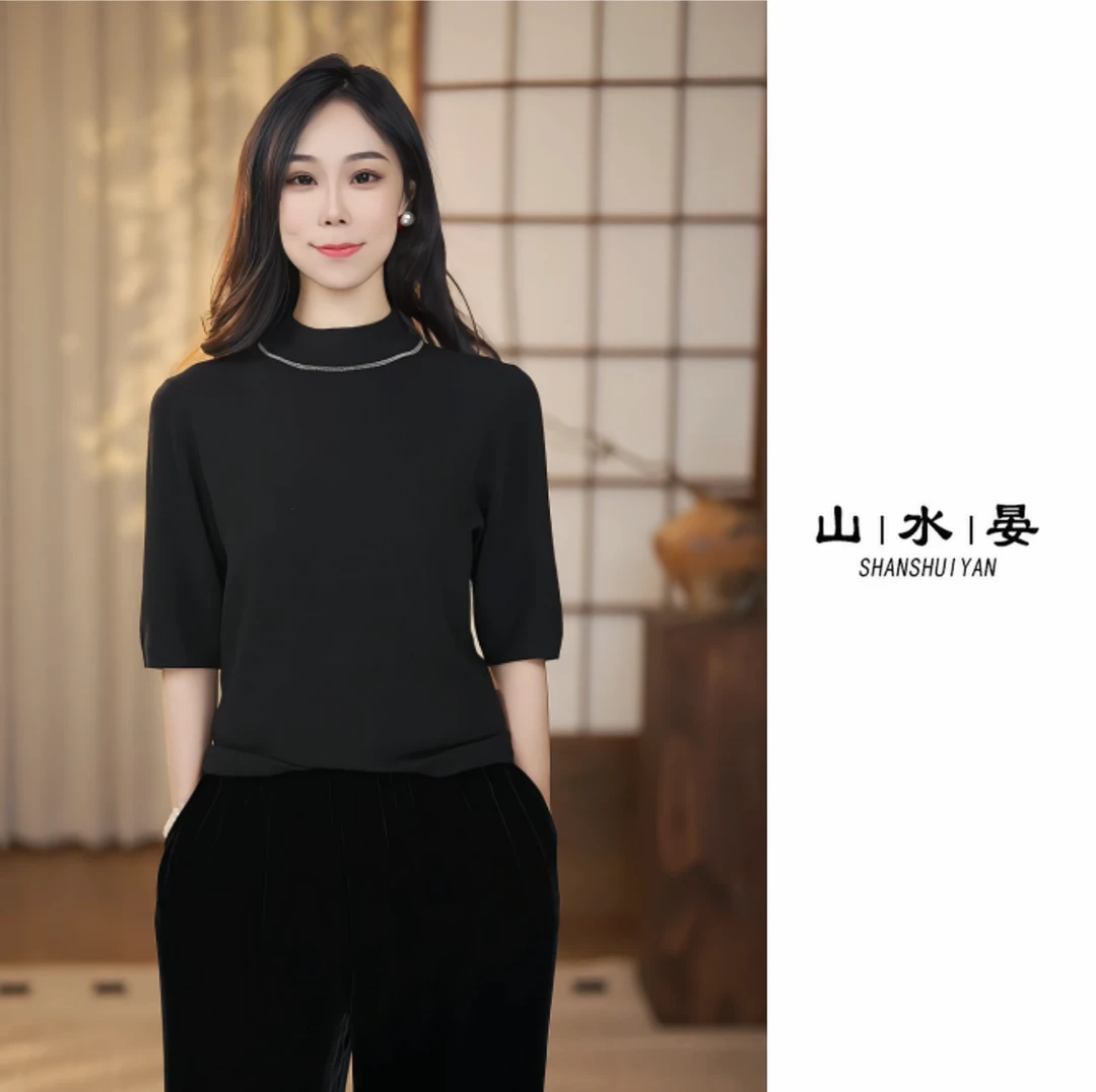 常规款薄款半高领半袖女修身型羊绒衫宽松秋冬女士XC991056