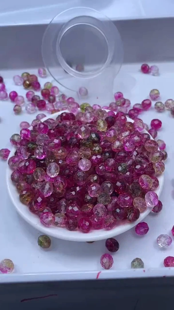 颈饰未镶嵌水晶W3274-西瓜碧玺切面米珠9mm*10颗