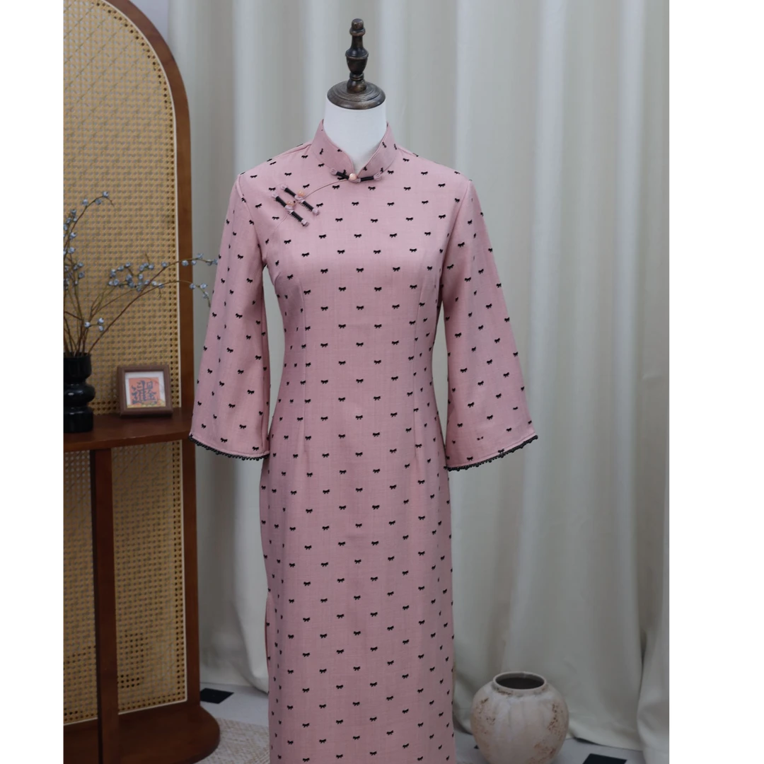 【晚晴】苏囡囡旗袍秋冬新款新中式单层改良倒大袖旗袍长度约120