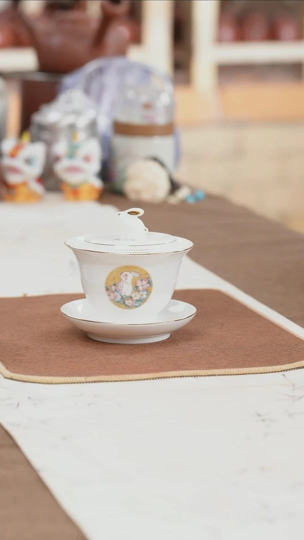 茶具茶具茶具@@兔子三彩盖碗