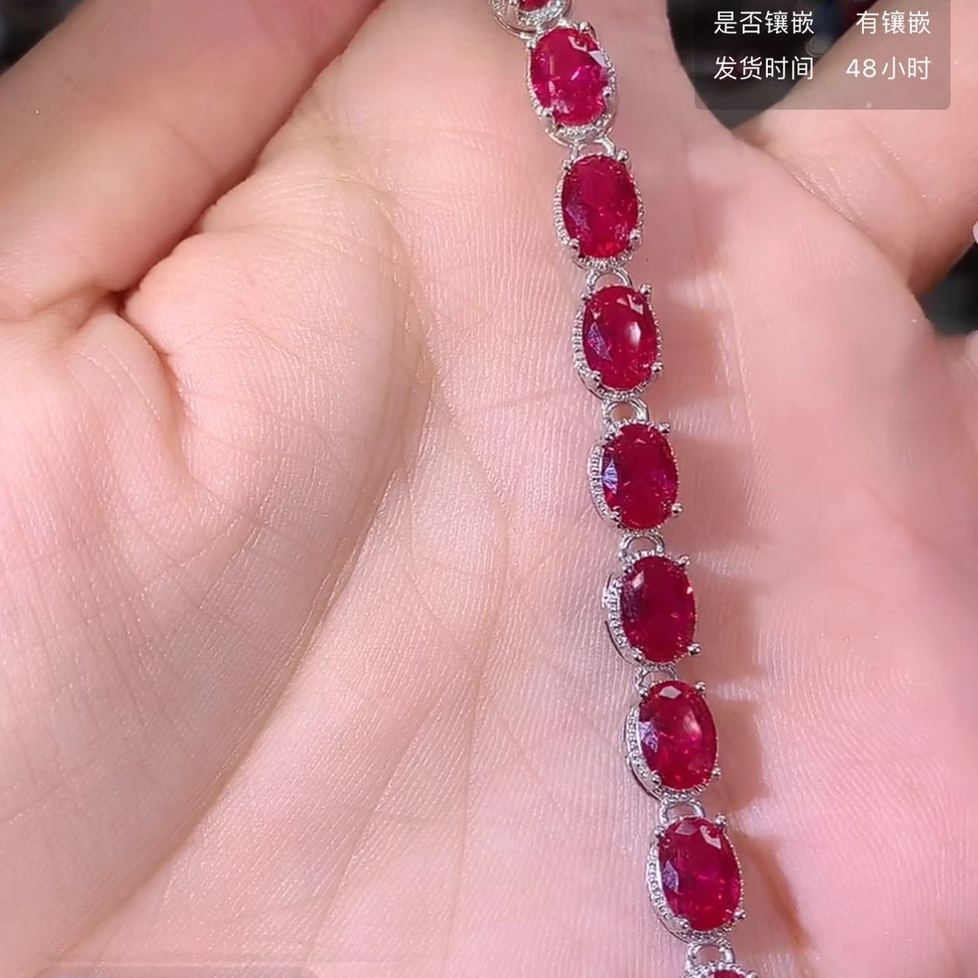 925银手链  S925银手链 大克拉重工 精切鸽血红色手链白色