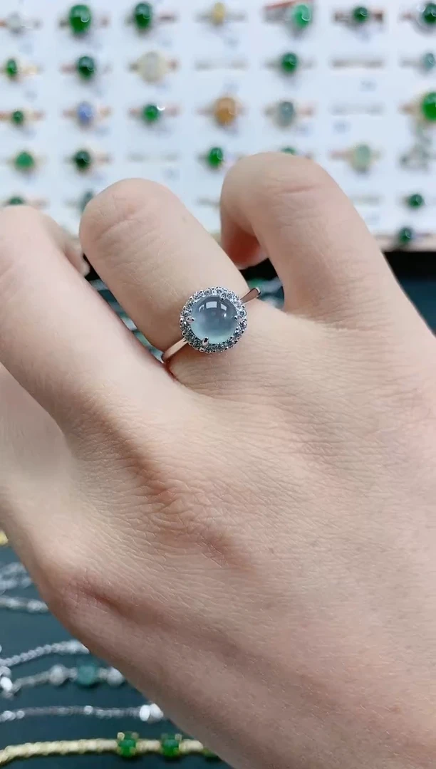 翡翠戒指银S925镶嵌天然翡翠