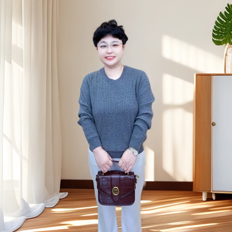 【加厚圆领针织】大码女装毛衣（25331）扭绳宽松时尚百搭长袖秋冬