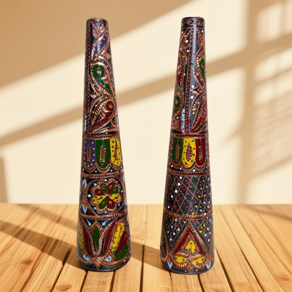 纯铜【纯手工錾刻】彩色款花瓶 异域风情 送礼 家用