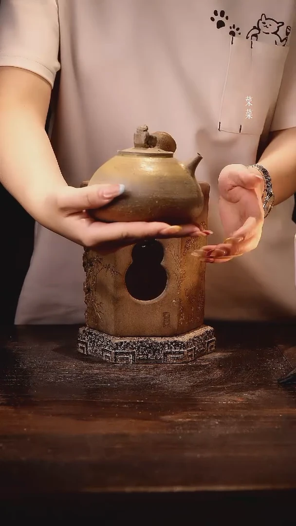 柴烧狮子侧把壶纯手工