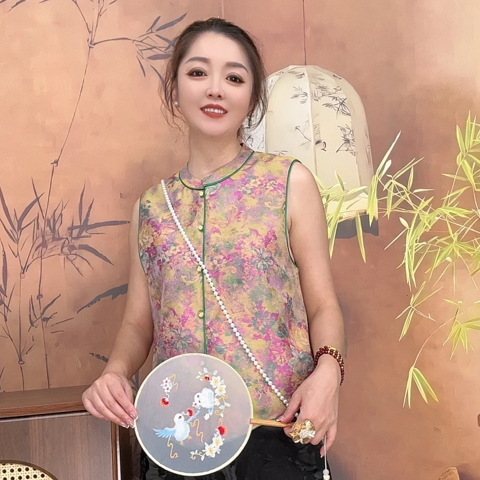 【姹紫嫣红】国风新中式双面双穿春秋新款圆领提花气质百搭女装马夹