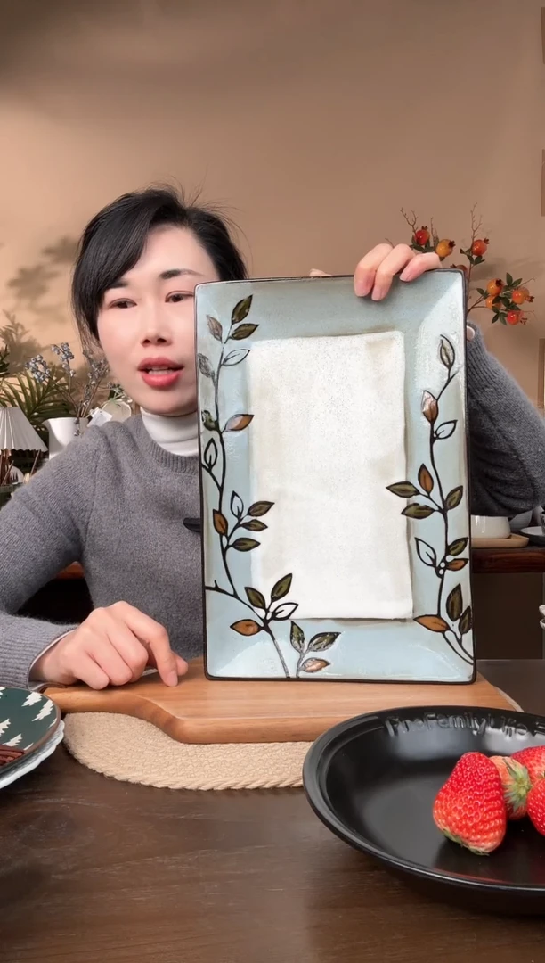 【闪购商品】瓷片14英寸手绘做旧长方盘微瑕