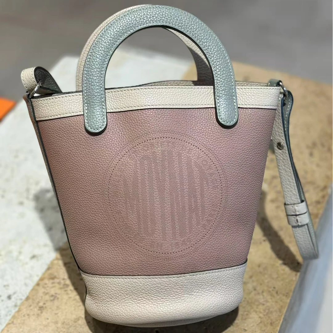 95新 MOYNAT/摩奈 牛皮拼色水桶包手提斜挎包/包包/cc/101115